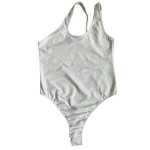 WeWoreWhat Asymmetrical Ivory Thong Bodysuit Women's Medium NWT Sleeveless